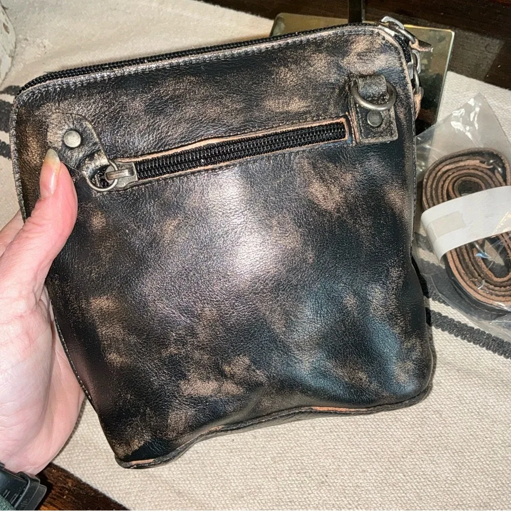 NWT Bed Stu Leather Ventura Crossbody Clutch Bag Black Hand Wash Retail $155